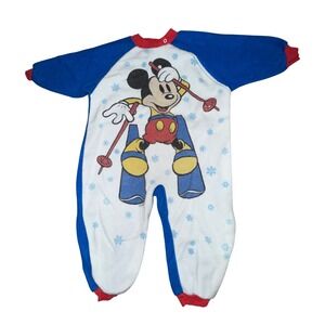 Vintage‎ Disney Mickey Mouse Baby Fleece Sleeper One Piece 90s Ski Mickey